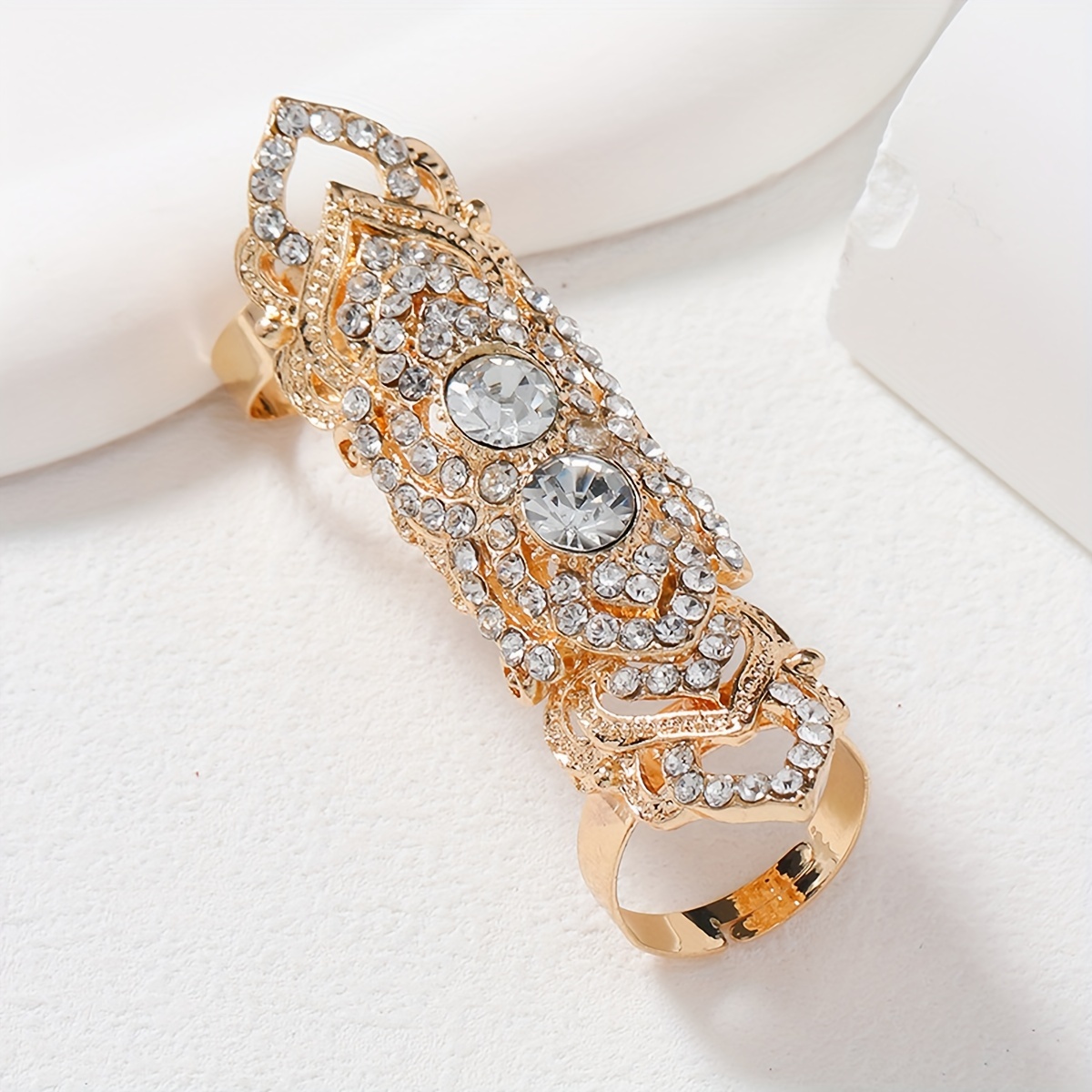 Adjustable Layered Ring with Sparkling Rhinestones Vintage Inspired